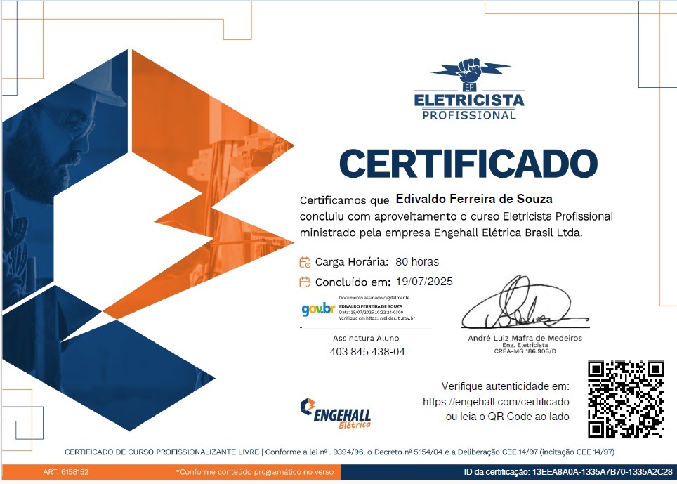 Certificado Eletricista Profissional
