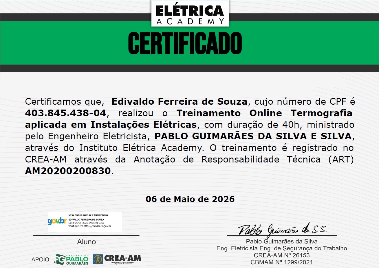 Termografia Aplicada em Instalações Elétricas - Certificado