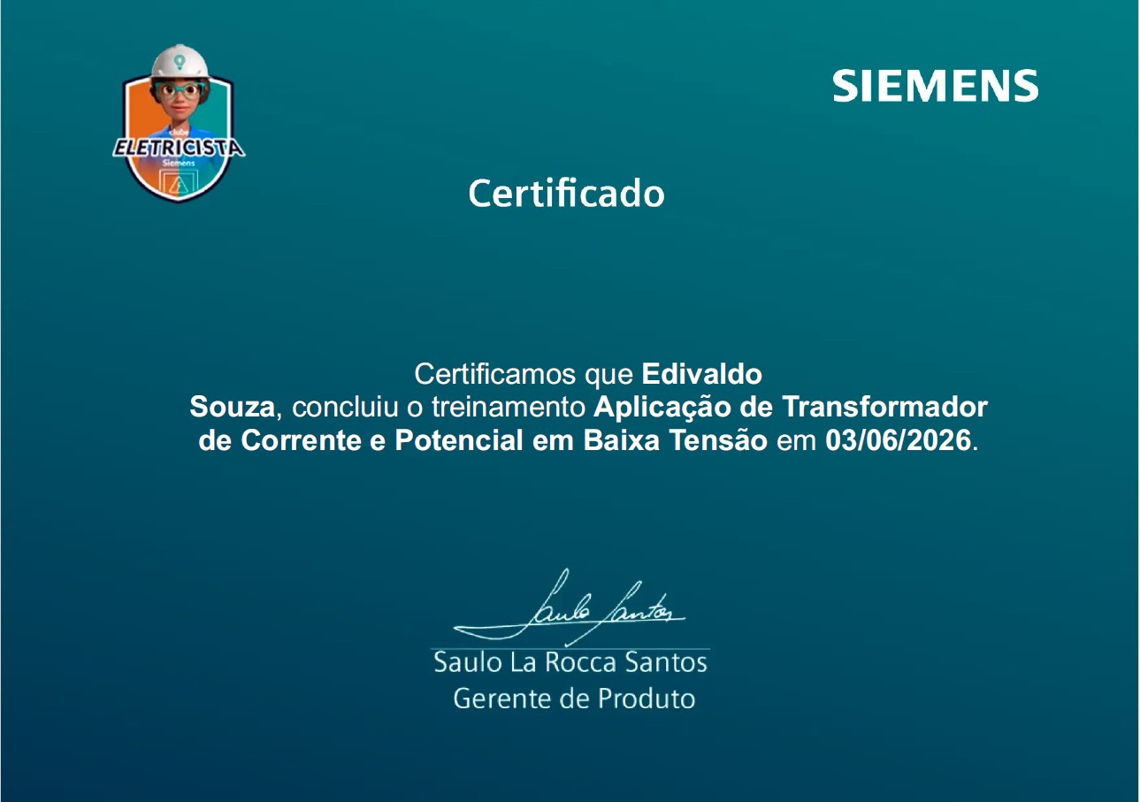 Aplicação de transformador de corrente e potencial em baixa tensão - Certificado